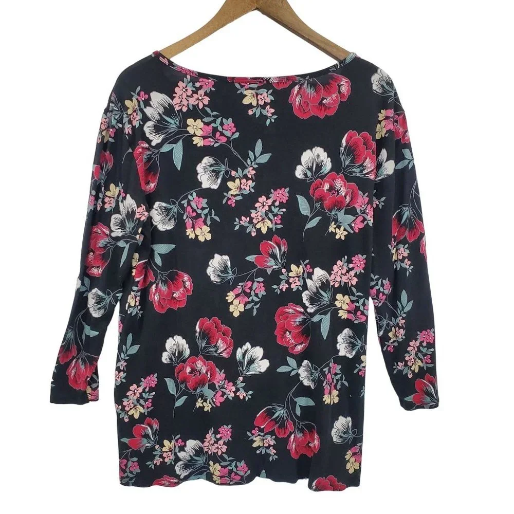Terra & Sky Womens Floral 3/4 Sleeve Tunic Top Size 0X (14W) Black Red Casual - Picture 2 of 8